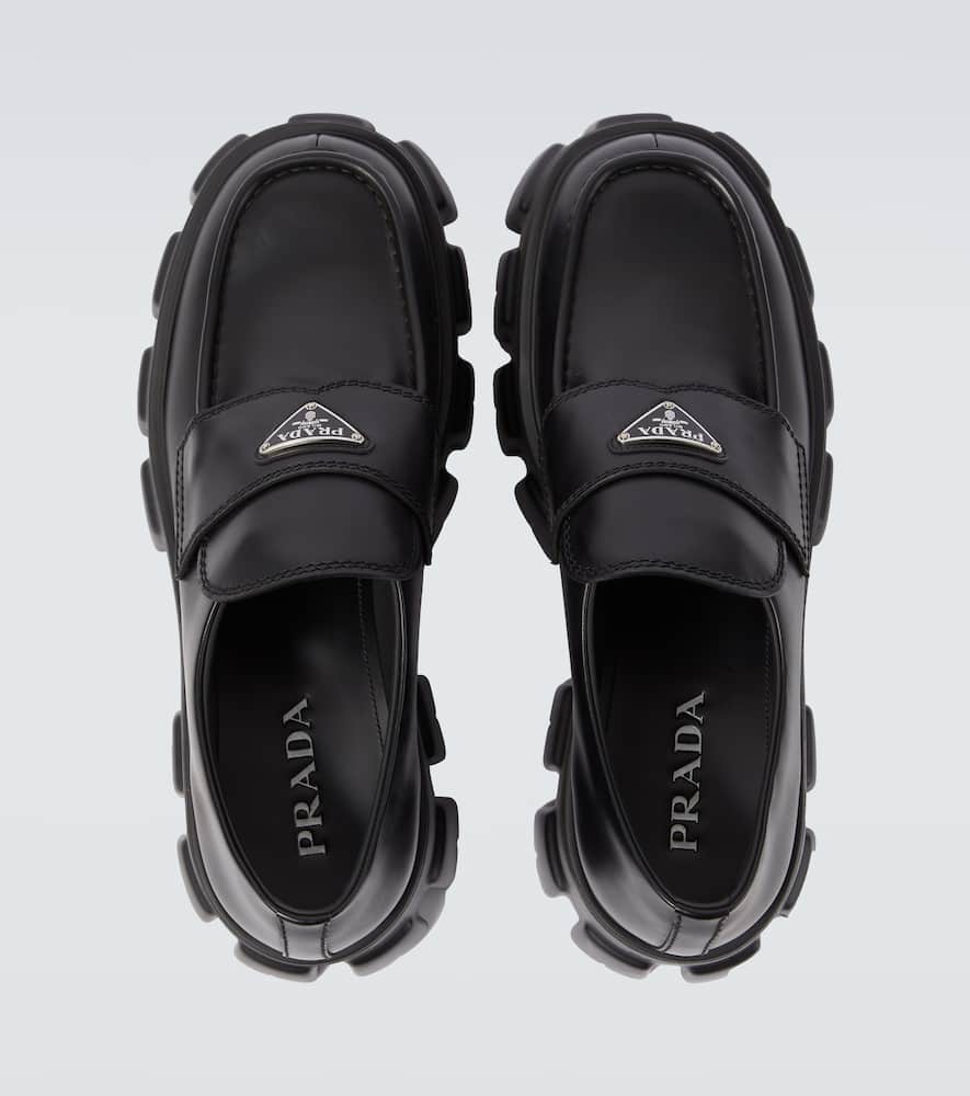 Prada Black Brushed Leather Loafer In Black