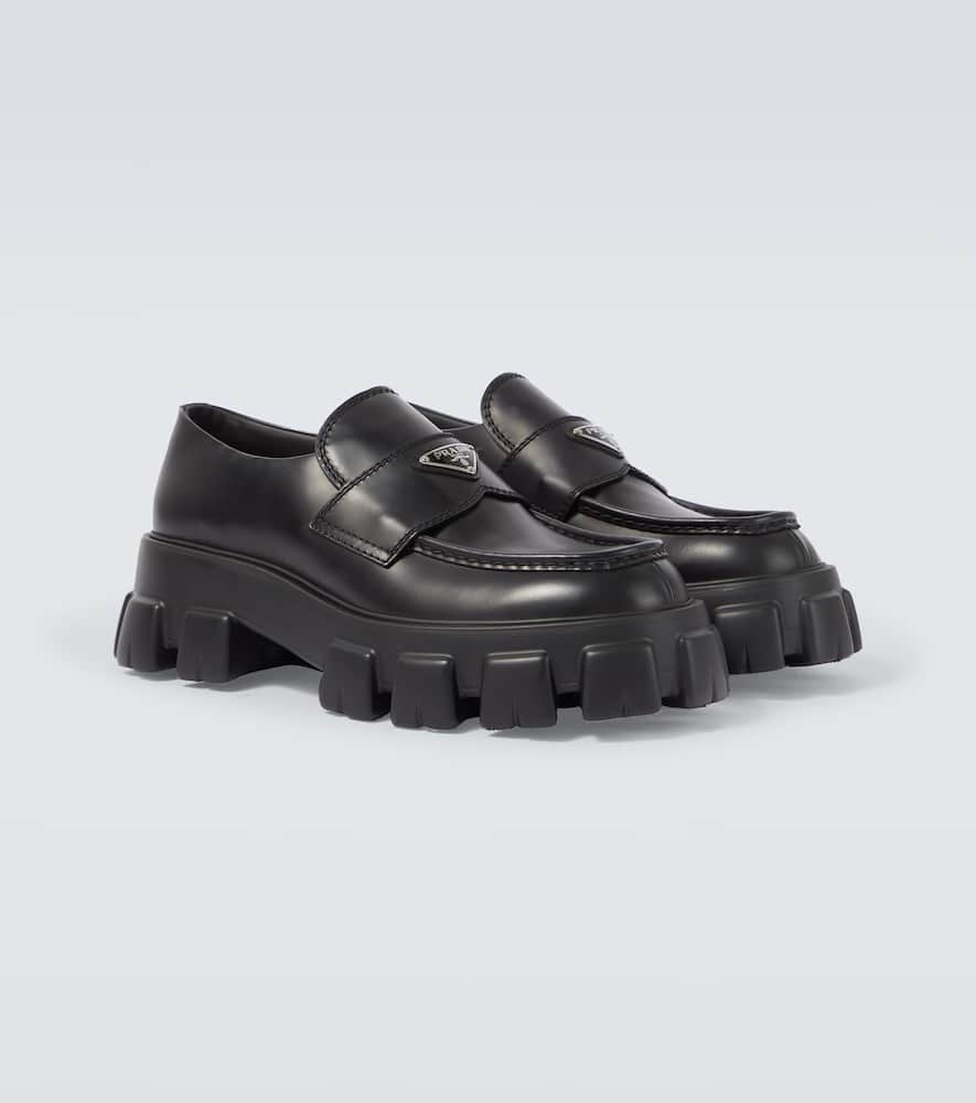 Prada Black Brushed Leather Loafer In Black