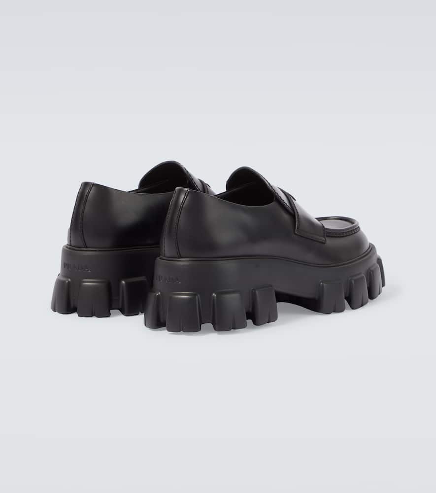Prada Black Brushed Leather Loafer In Black