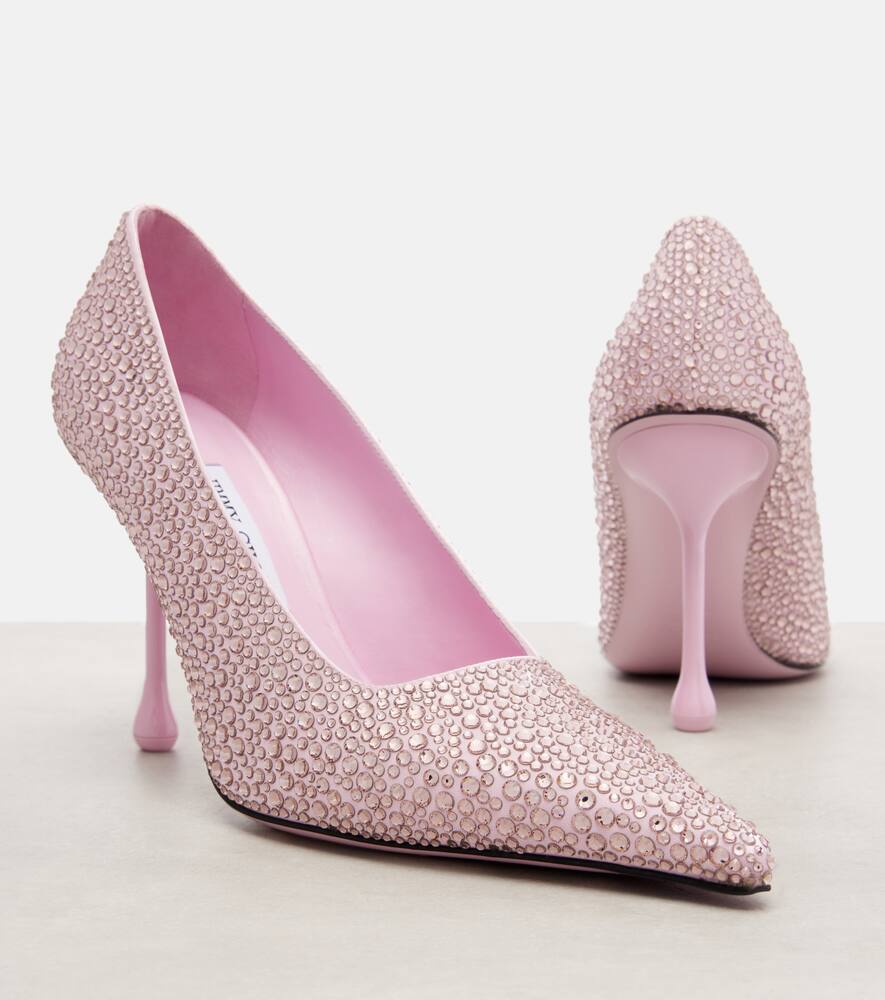 Jimmy Choo Ixia 95 Embellished Satin Pumps In Pink