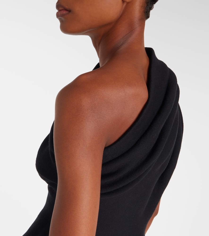 Khaite Aimee Asymmetric One-shoulder Wool-blend Peplum Top In Black
