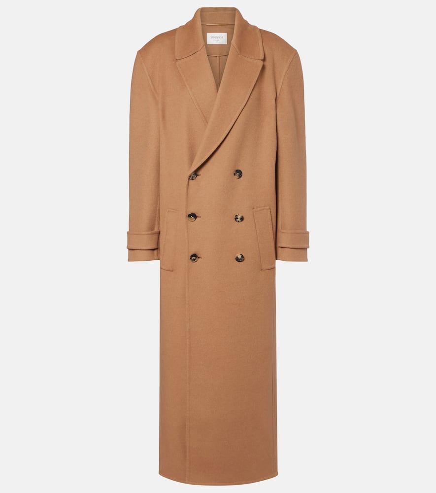 Saint Laurent Cashmere And Wool Coat In Brown