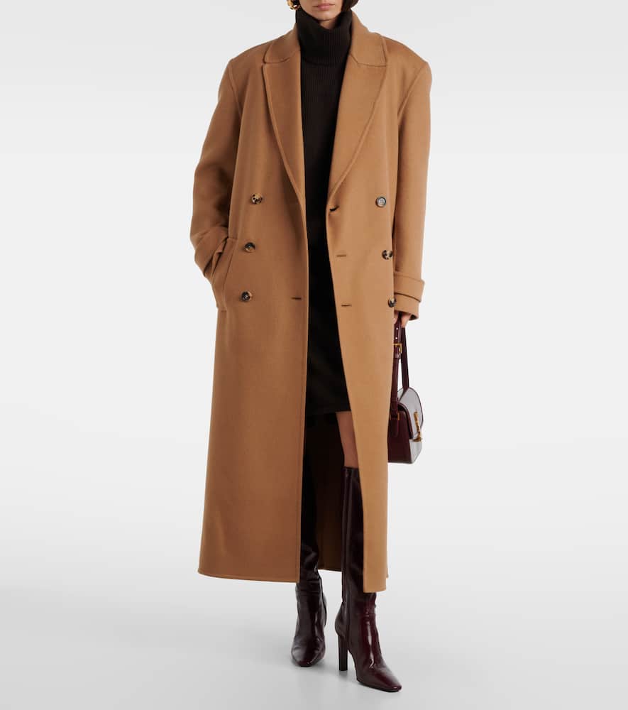 Saint Laurent Cashmere And Wool Coat In Brown
