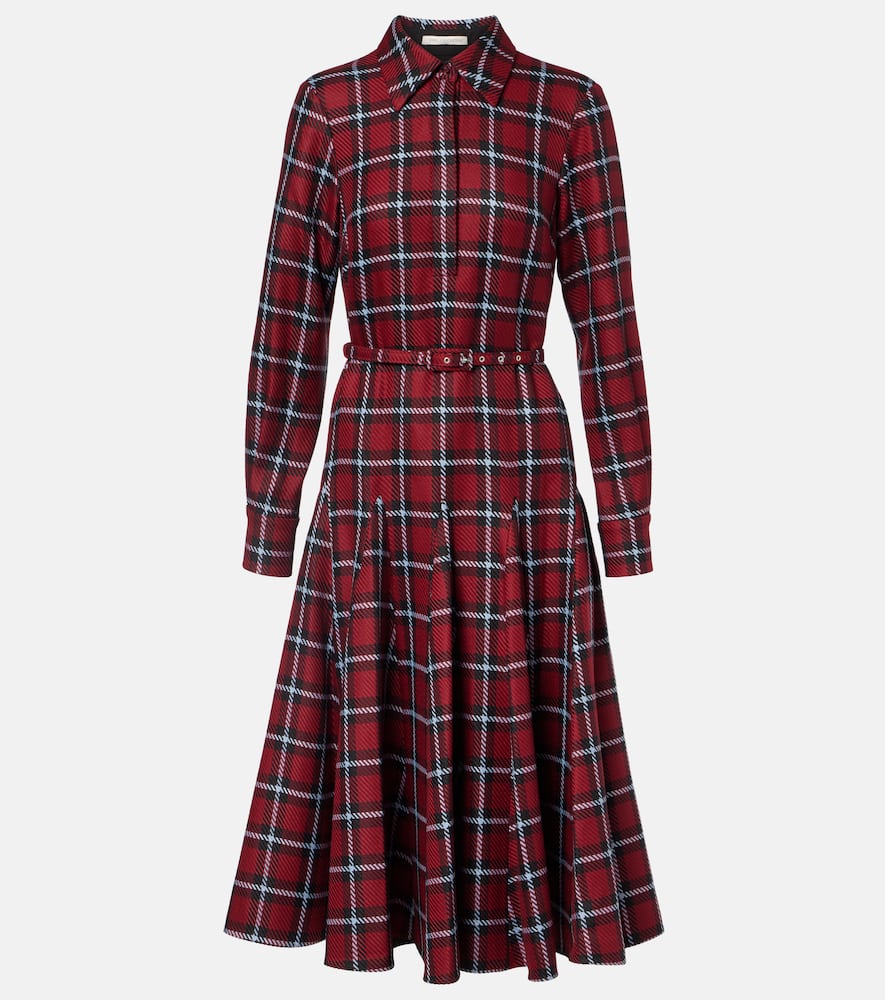 Emilia Wickstead Marione Belted Tartan Wool-blend Midi Dress In Burgundy