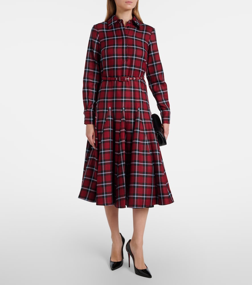Emilia Wickstead Marione Belted Tartan Wool-blend Midi Dress In Burgundy