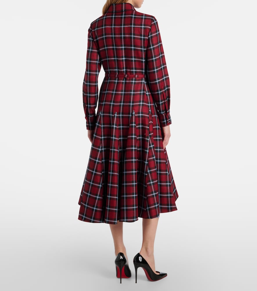 Emilia Wickstead Marione Belted Tartan Wool-blend Midi Dress In Burgundy