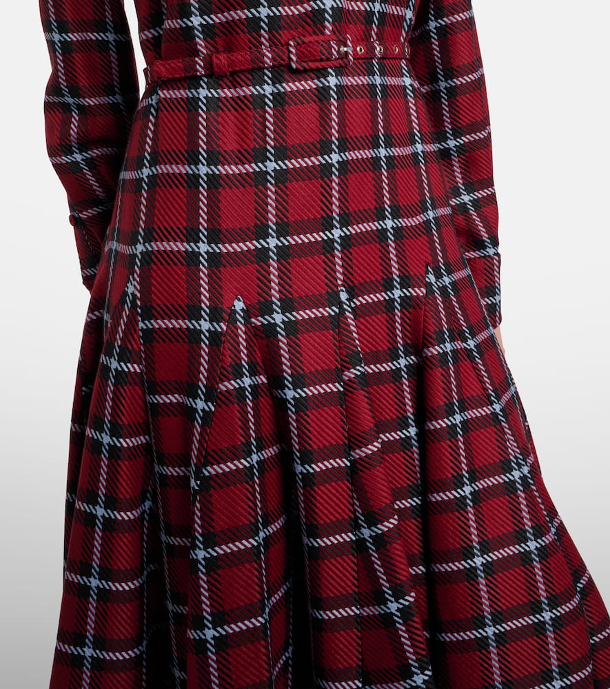 Emilia Wickstead Marione Belted Tartan Wool-blend Midi Dress In Burgundy