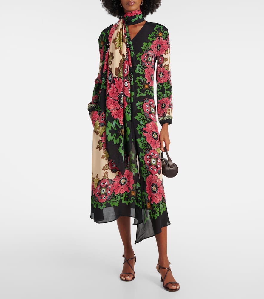 La Doublej Karis Floral Midi Dress In Gold