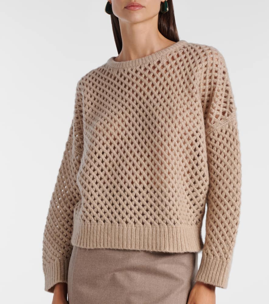 Max Mara Essen Open-knit Cashmere And Silk Sweater In Brown