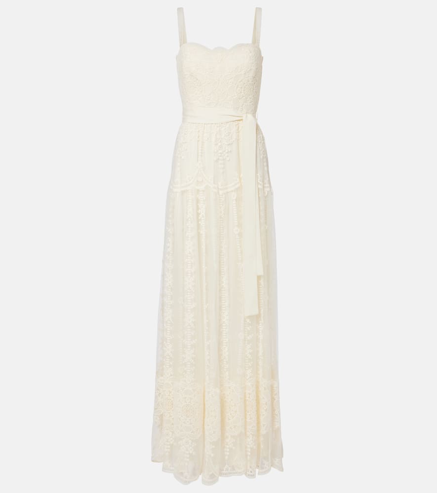 Elie Saab Embroidered Tulle Bustier Gown In Multi