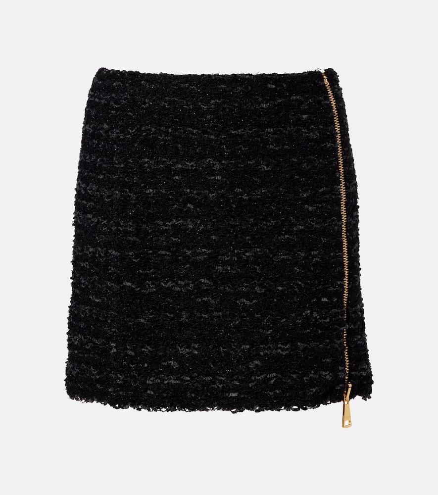 Balmain Textured Fabric High Waist Mini Skirt In Black