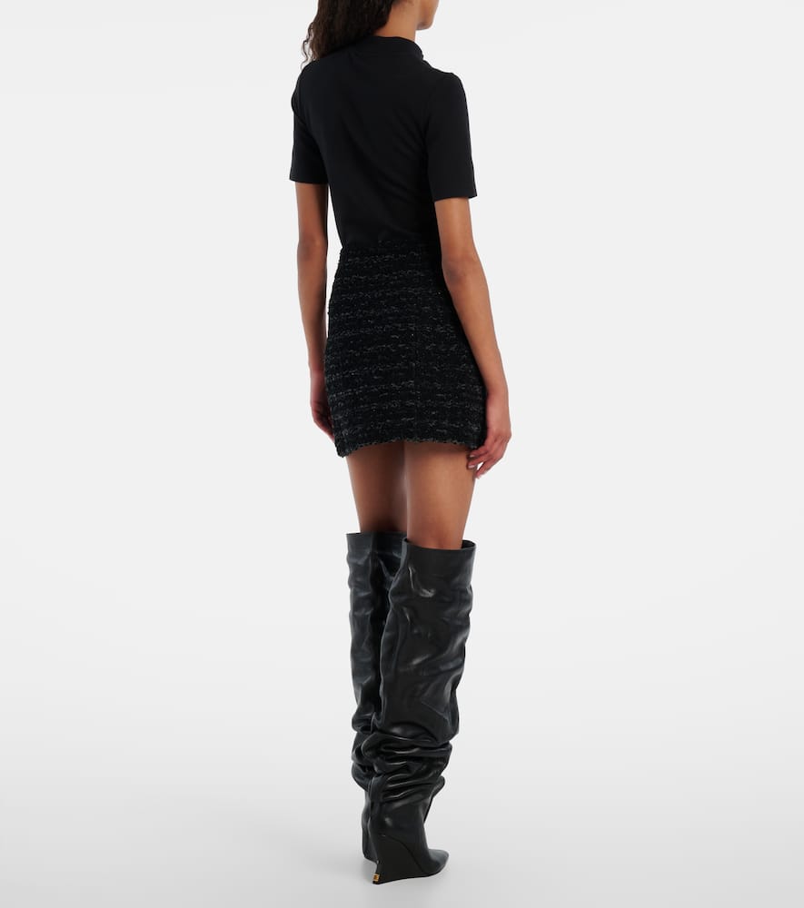 Balmain Textured Fabric High Waist Mini Skirt In Black