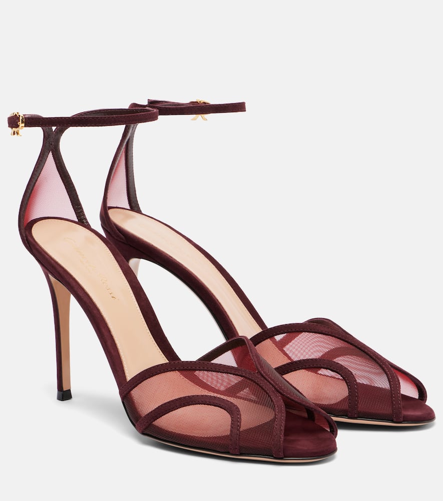 Gianvito Rossi 95 Suede And Mesh Sandals In Burgundy