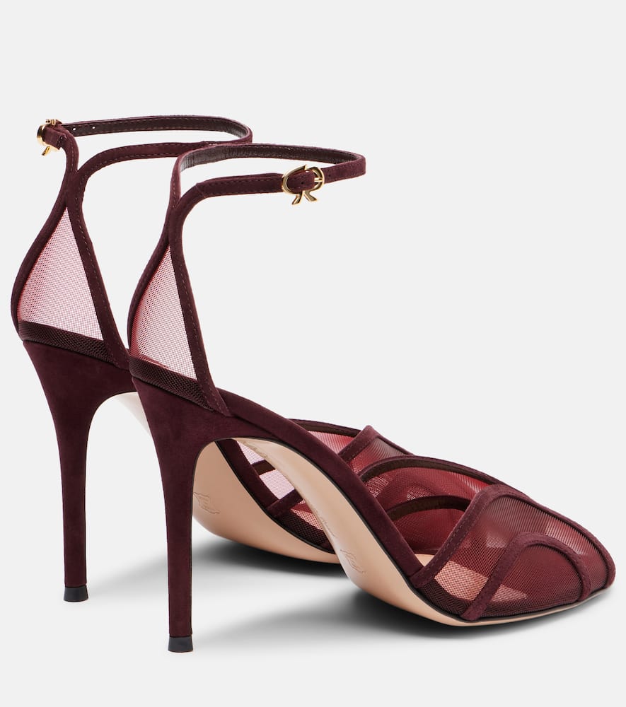Gianvito Rossi 95 Suede And Mesh Sandals In Burgundy