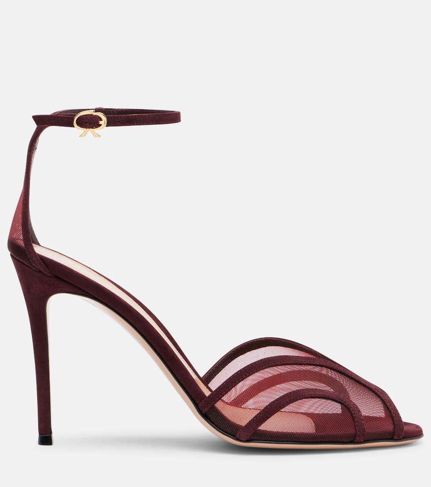 Gianvito Rossi 95 Suede And Mesh Sandals In Burgundy