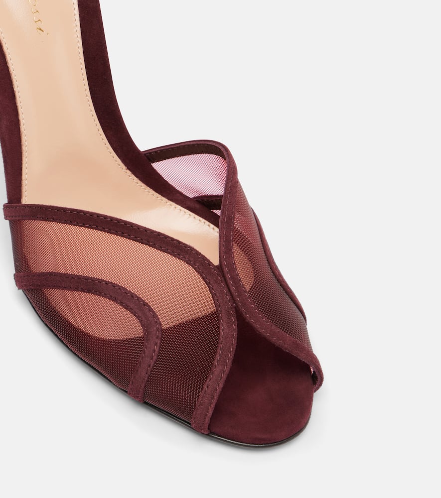 Gianvito Rossi 95 Suede And Mesh Sandals In Burgundy