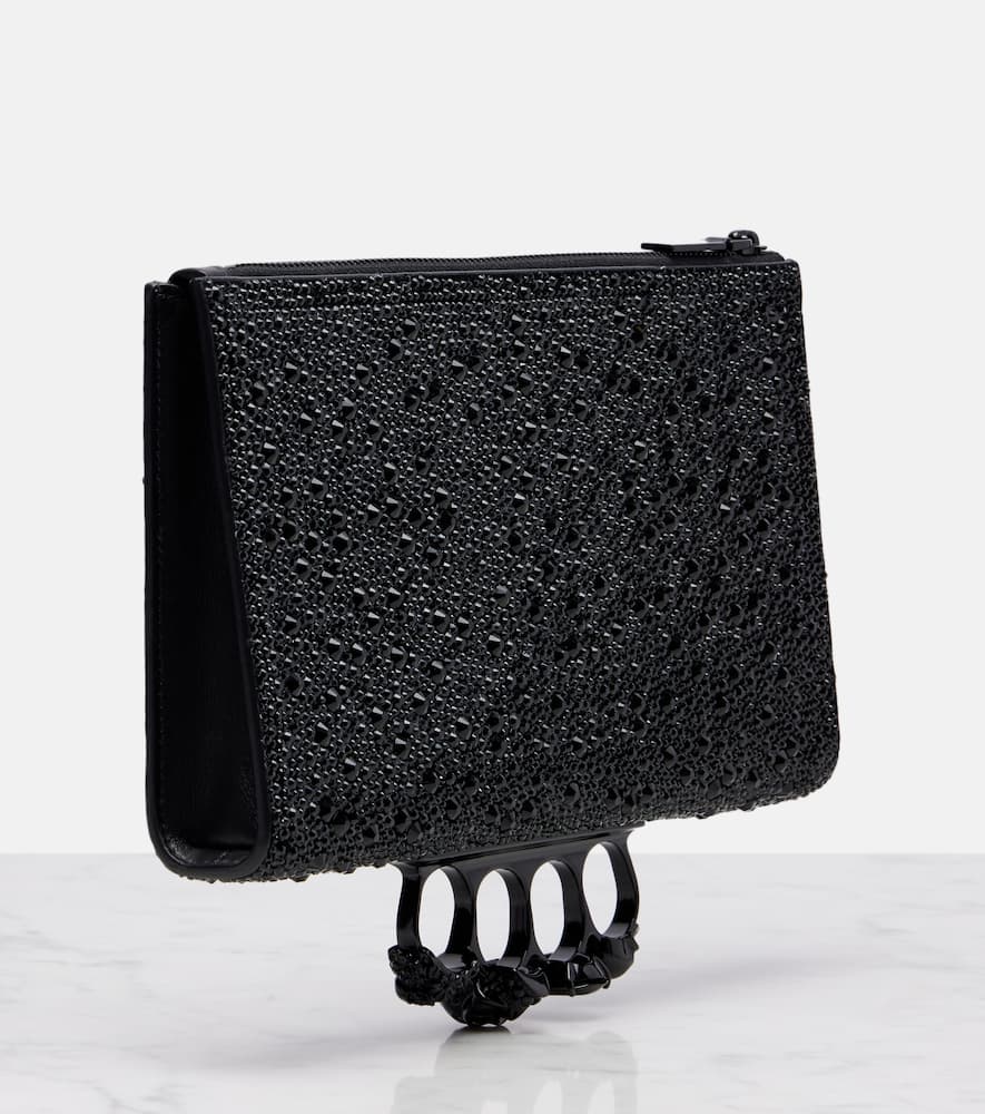 Alexander Mcqueen Skull Knuckle Studded Leather Pouch In Black