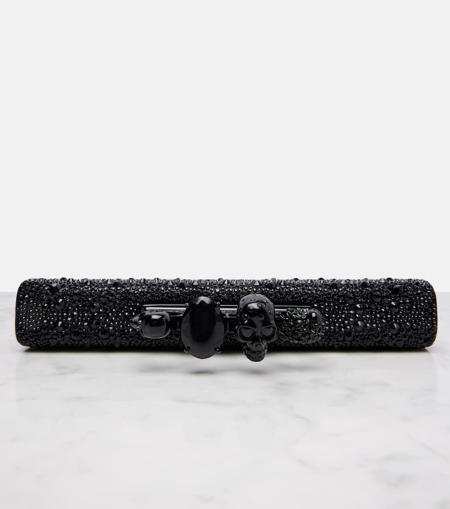 Alexander Mcqueen Skull Knuckle Studded Leather Pouch In Black