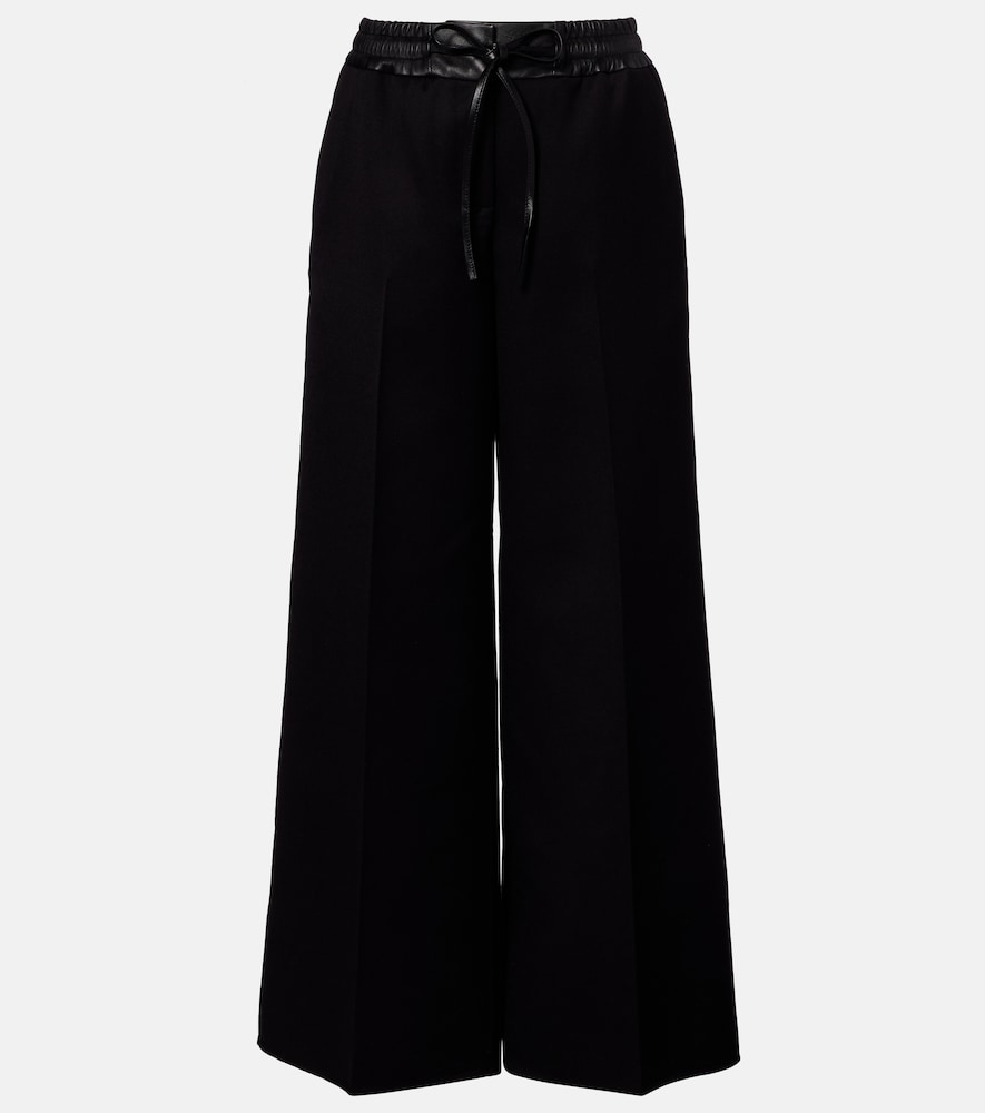 Alaia Alaïa Leather-trimmed virgin wool wide-leg pants