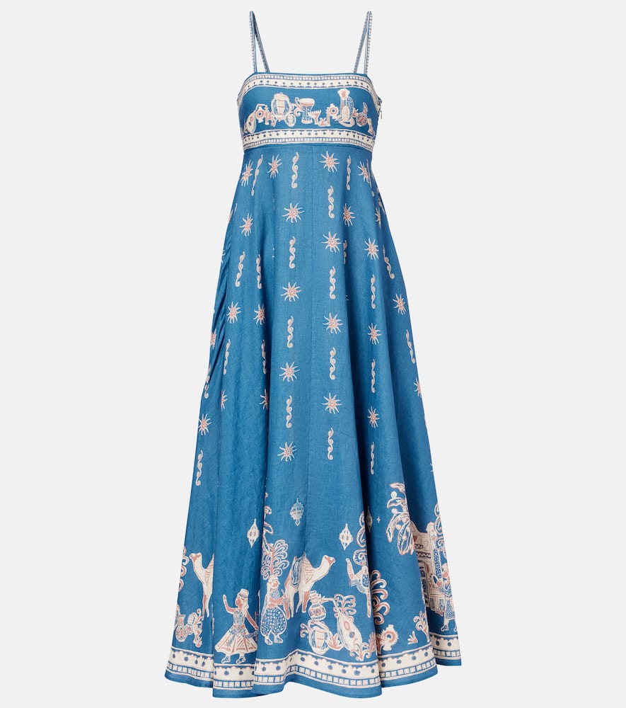 Alemais Alémais Acacia Printed Linen Maxi Dress In Blue