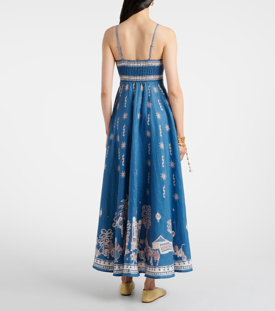 Alemais Alémais Acacia Printed Linen Maxi Dress In Blue