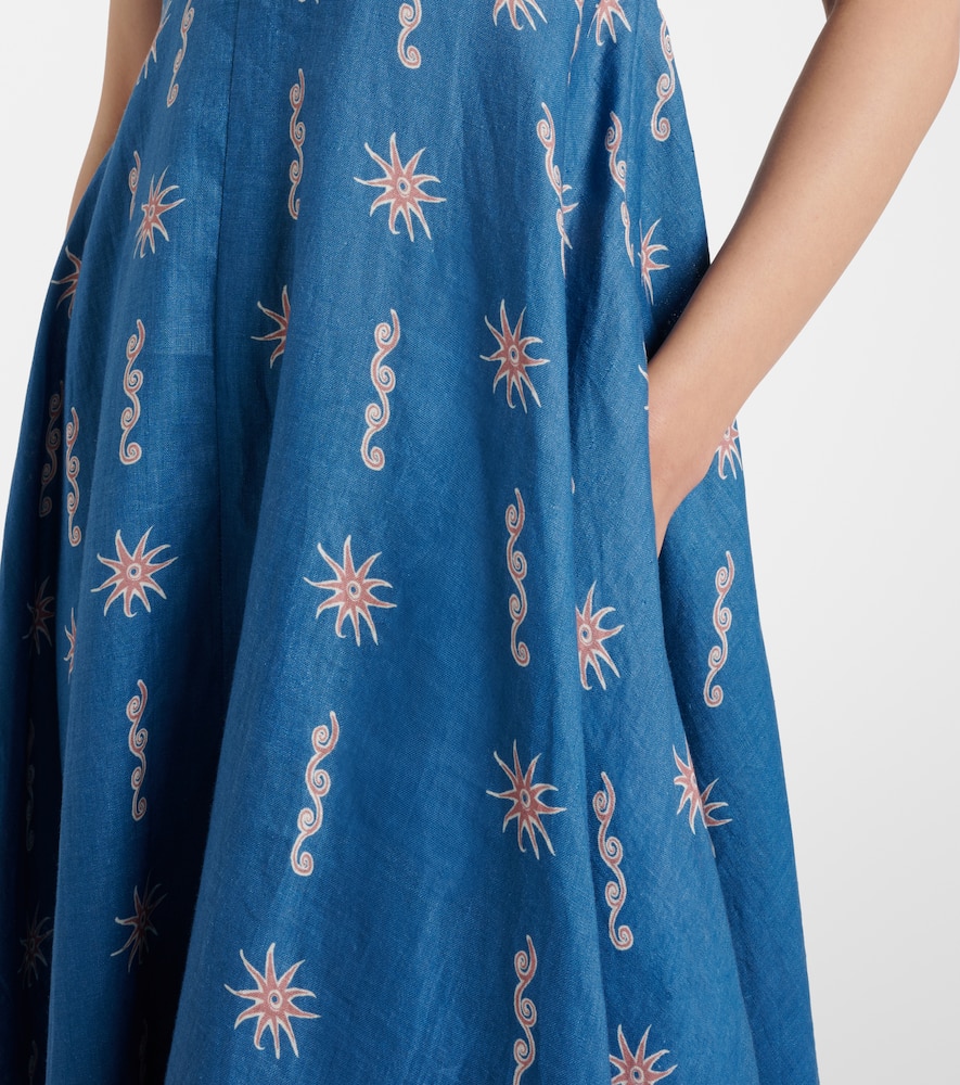 Alemais Alémais Acacia Printed Linen Maxi Dress In Blue