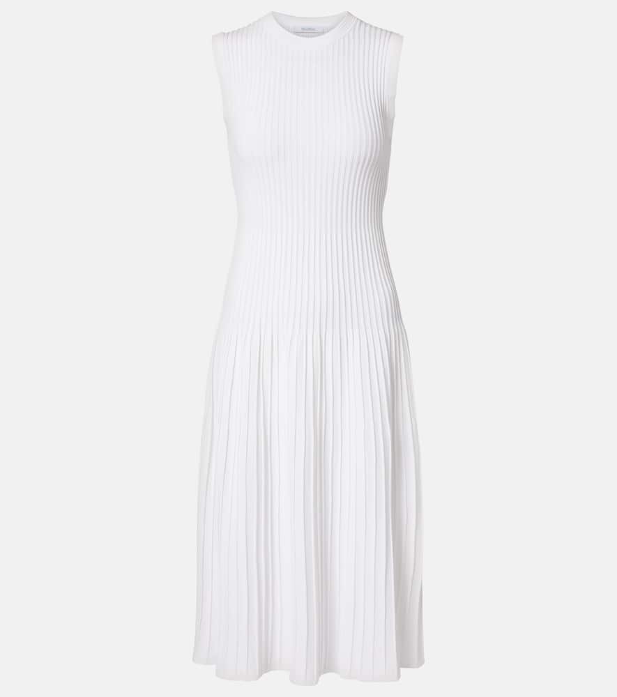 Max Mara Egizio Ribbed-knit Midi Dress In White