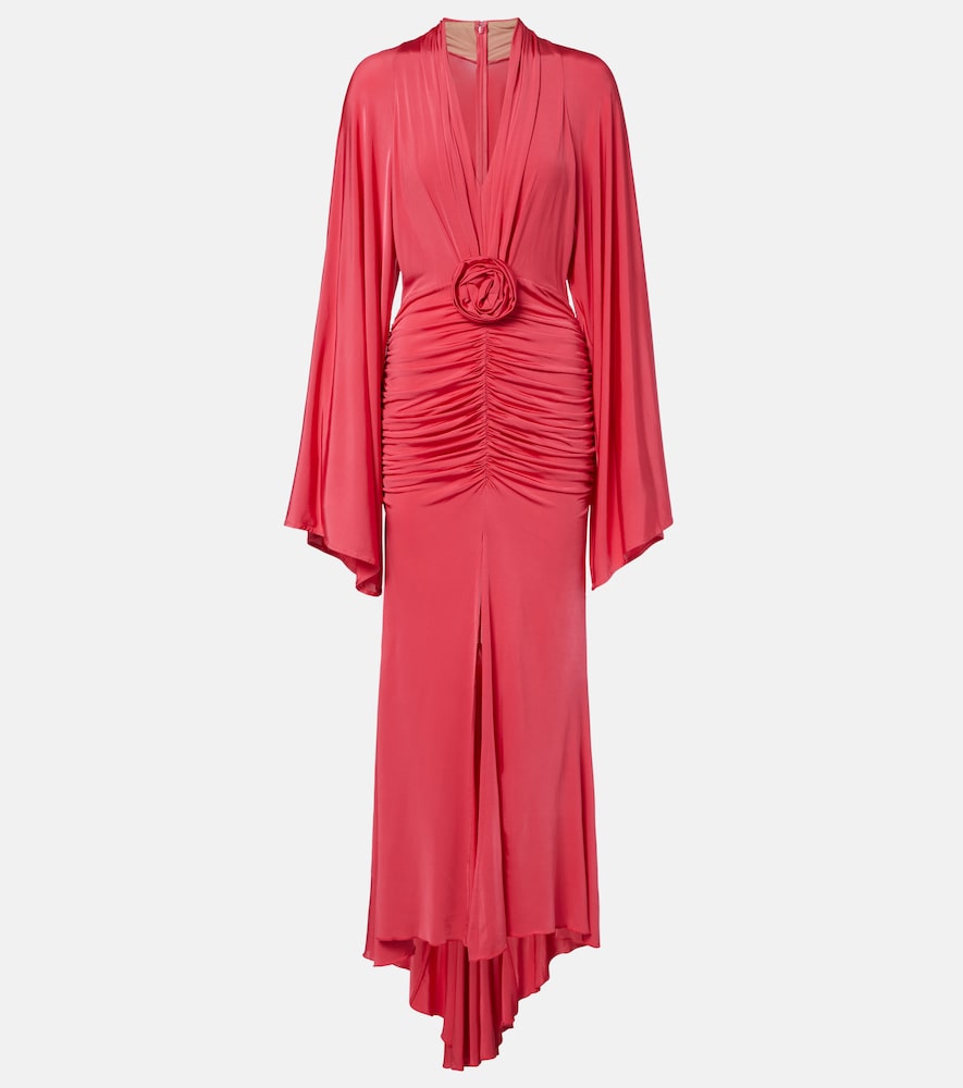 Abito lungo con applicazioni floreali