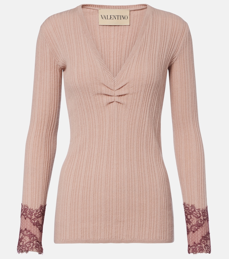 Pullover in cashmere con pizzo