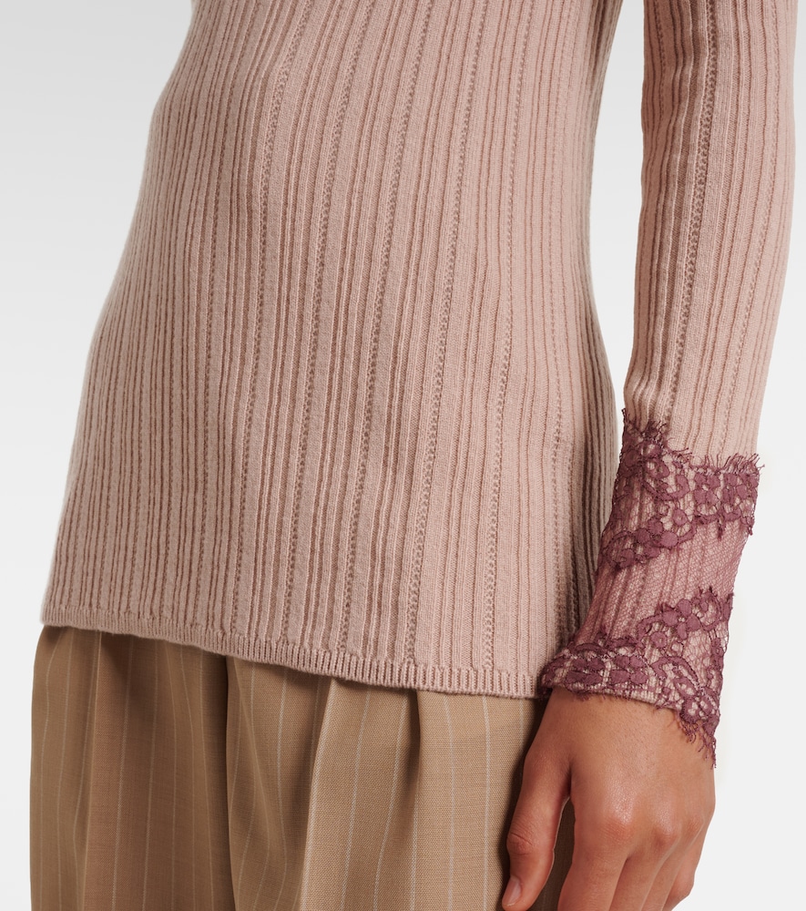 Garavani Gathered Lace-Trimmed Cashmere Sweater