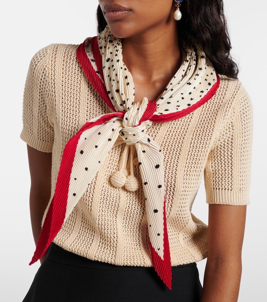 Valentino Pleated polka-dot silk twill scarf