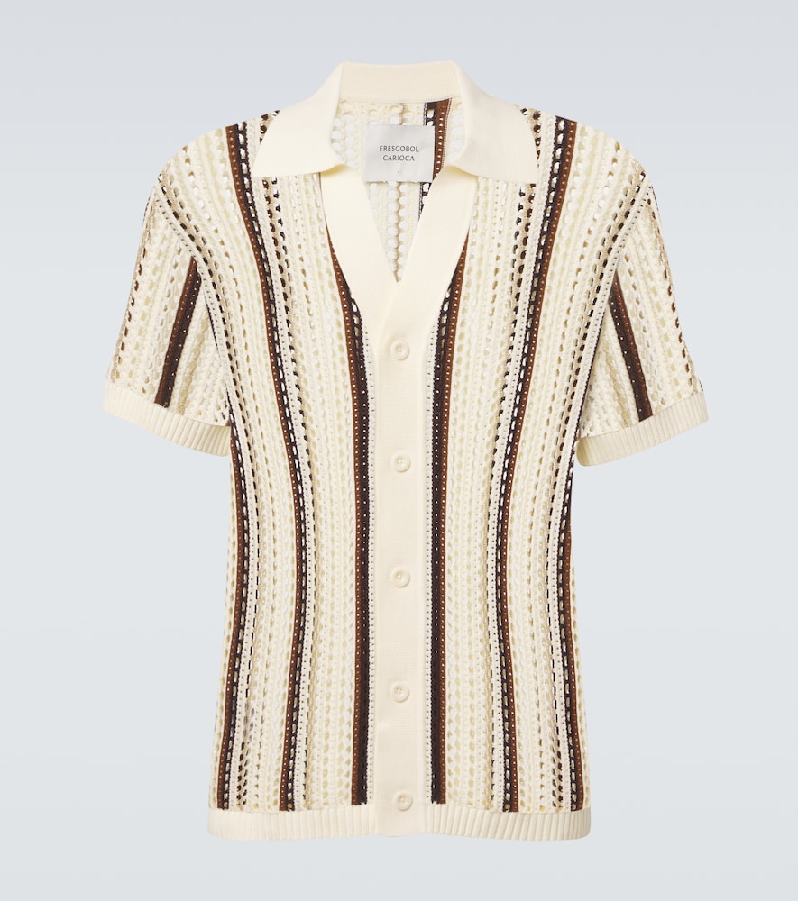 Frescobol Carioca Men's Beige Pinto Crochet Striped Cotton Shirt UK Size 46 - Mytheresa