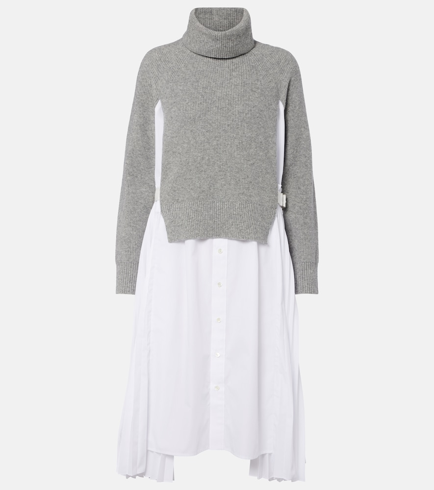 Sacai Women's Grey Layered Turtleneck Midi Dress UK Size 14 - Mytheresa