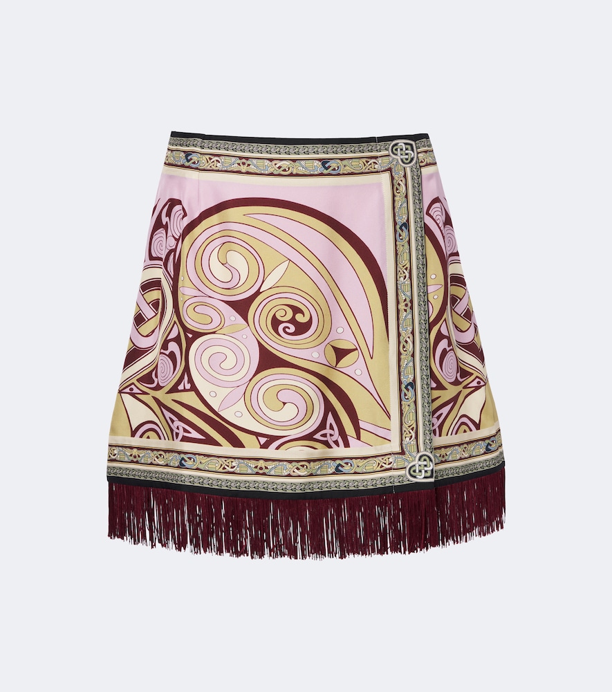 Minigonna Kells in twill di seta con frange
