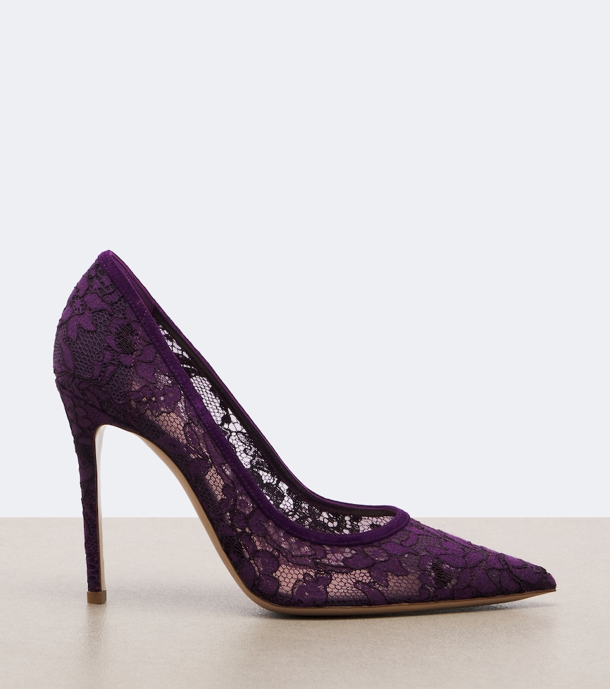 Claudia Suede-Trimmed Lace Pumps