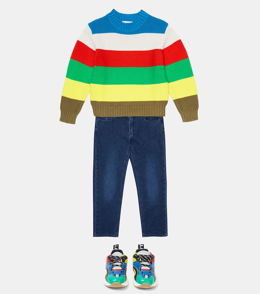 Stella Mccartney Kids Wool And Cotton Sweater With Multicolored Stripes Pattern In Multicolor