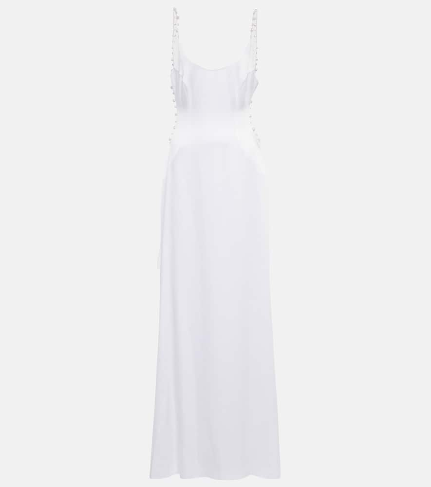 Galvan Backless Embellished-strap Satin Gown In White