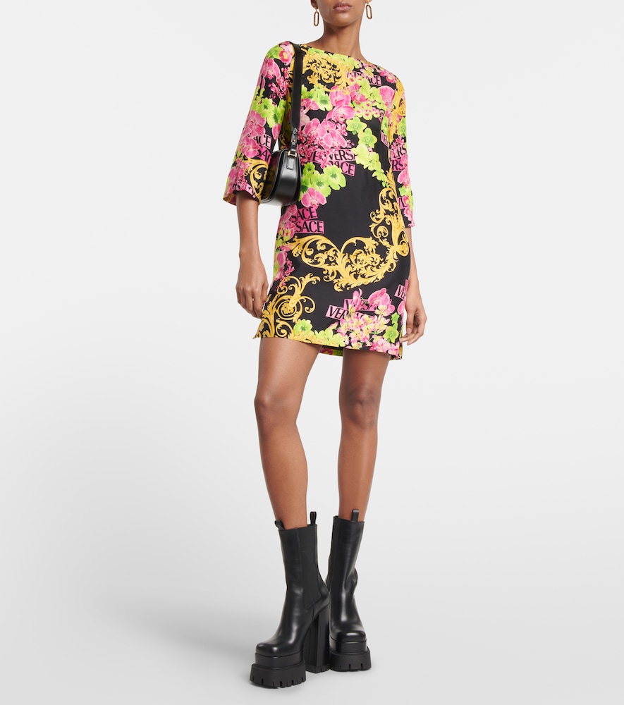 Versace Printed Minidress In Black+pink