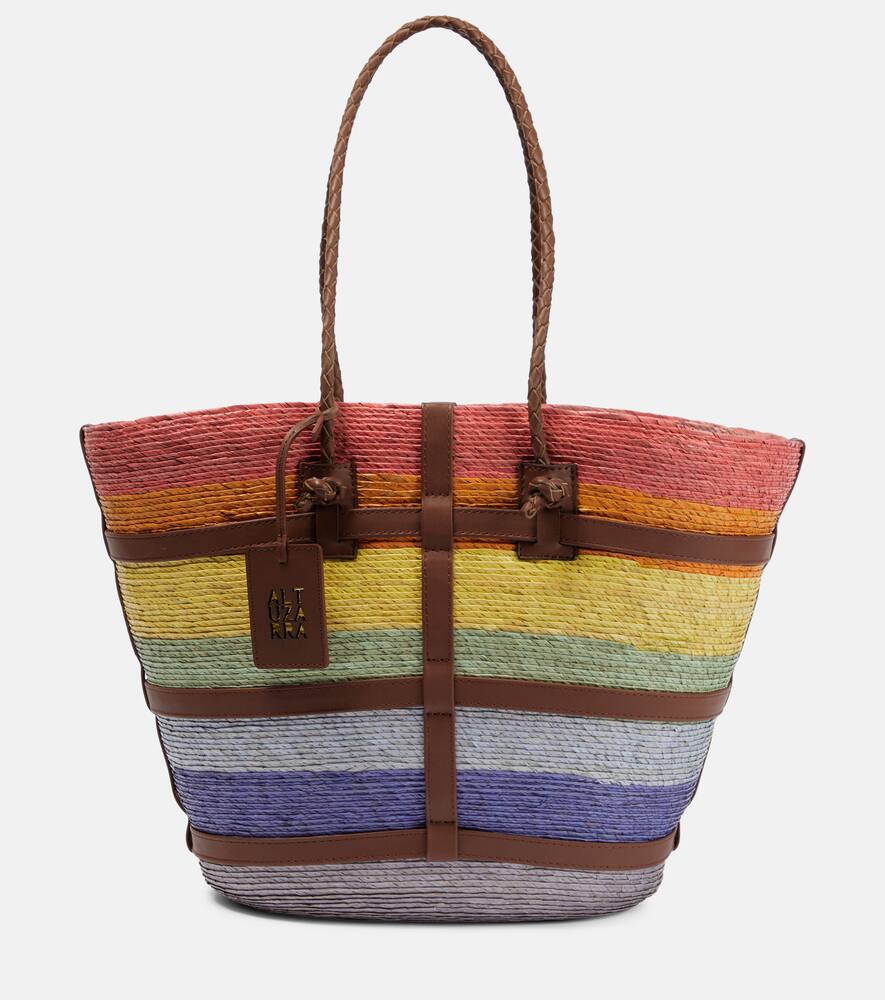 Altuzarra Watermill L号条纹酒椰叶纤维托特包 In Rainbow