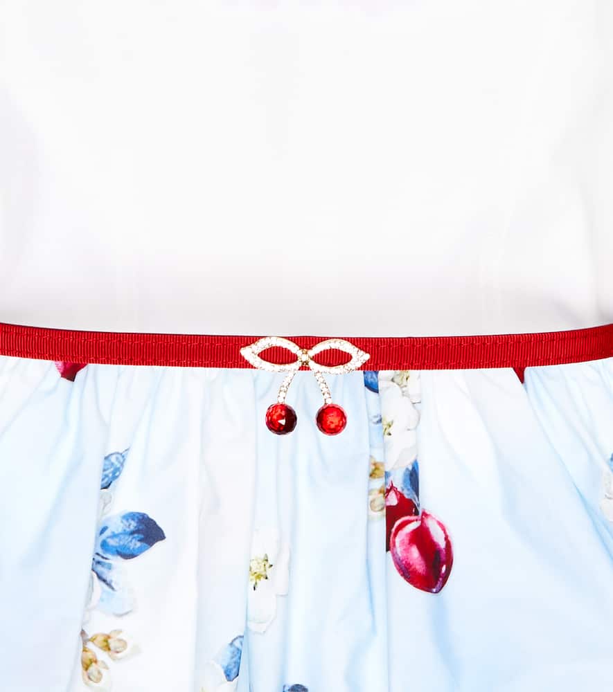 Monnalisa Jersey & Cherries Printed Poplin Dress In Blue