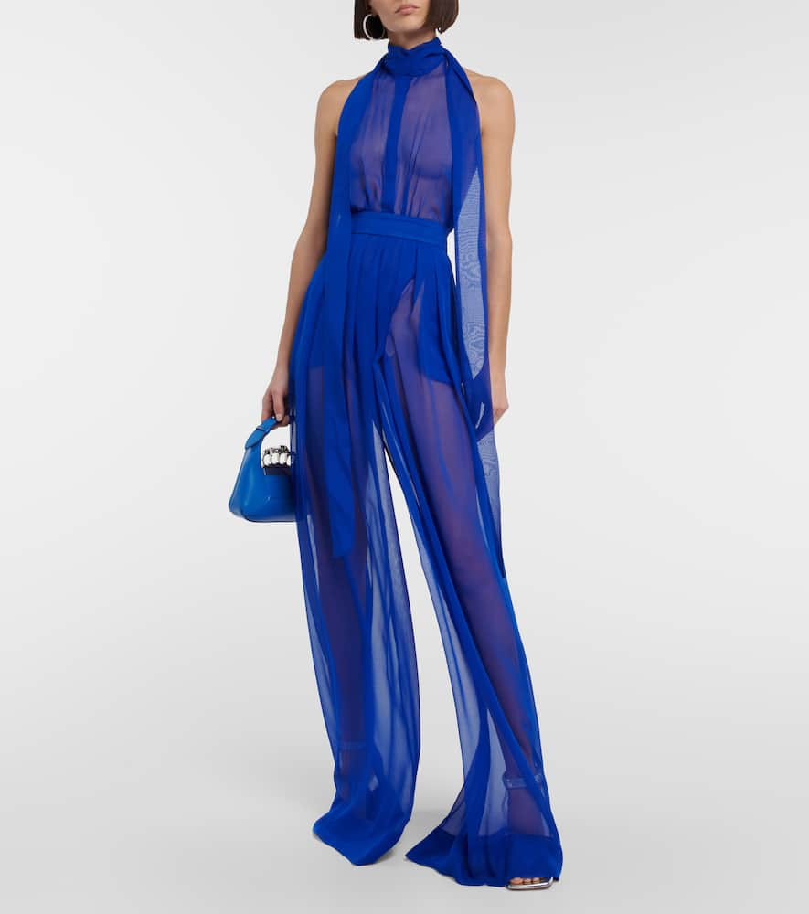 Shop Laquan Smith High-rise Wide-leg Silk Pants In Royal