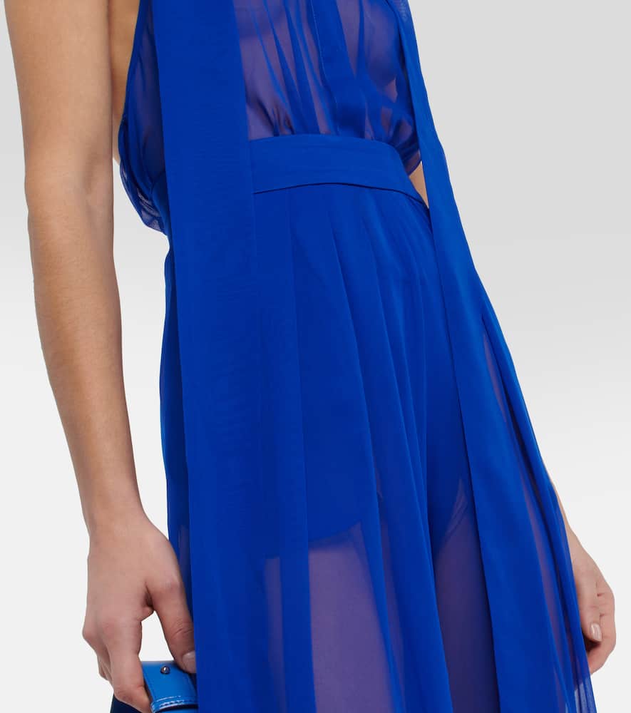 Laquan Smith Silk Chiffon Palazzo Pants With Side Zip In Royal