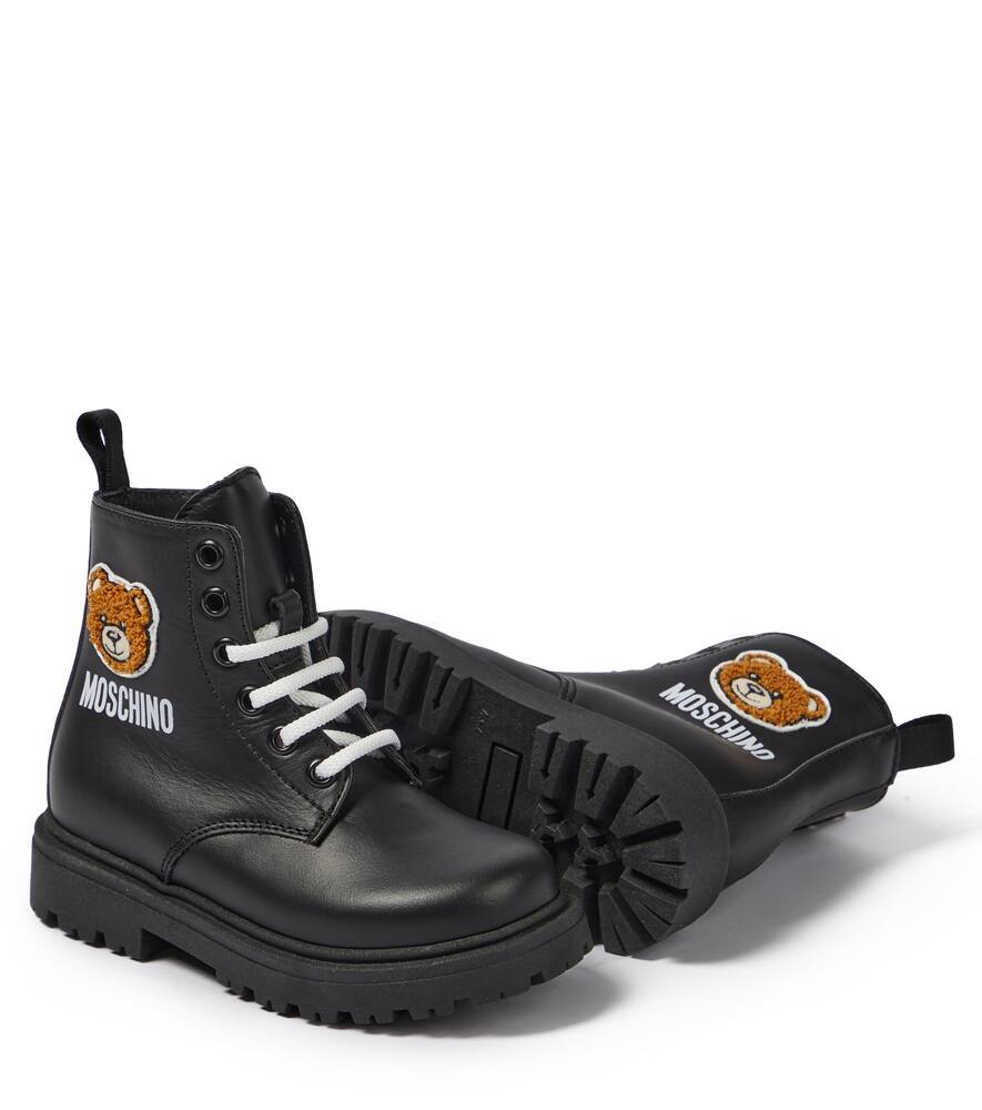 Moschino Teddy Leather Lace-up Boots In Black