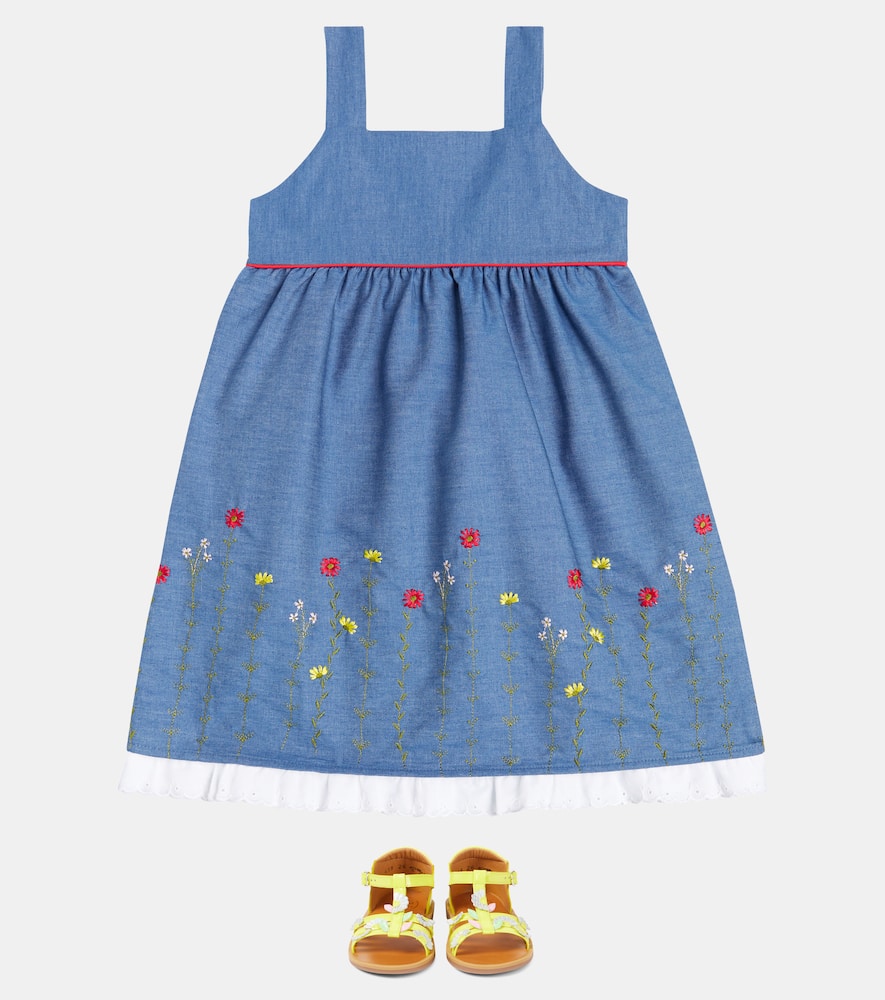 Shop La Coqueta Clementina Embroidered Cotton Dress In Blue