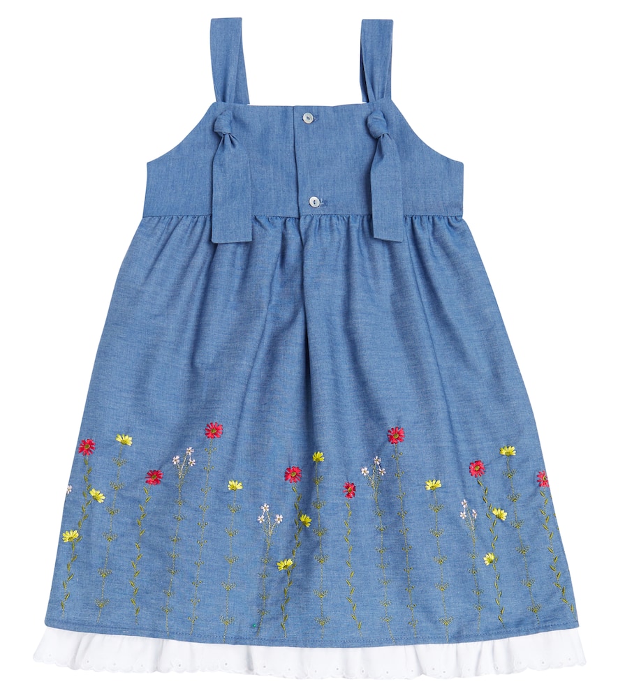 Shop La Coqueta Clementina Embroidered Cotton Dress In Blue