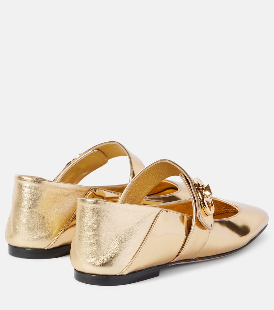 Valentino Garavani Gold Colored Mary Jane Ballerina With Vlogo Detail In Mirrored Leather Woman In Multicolor