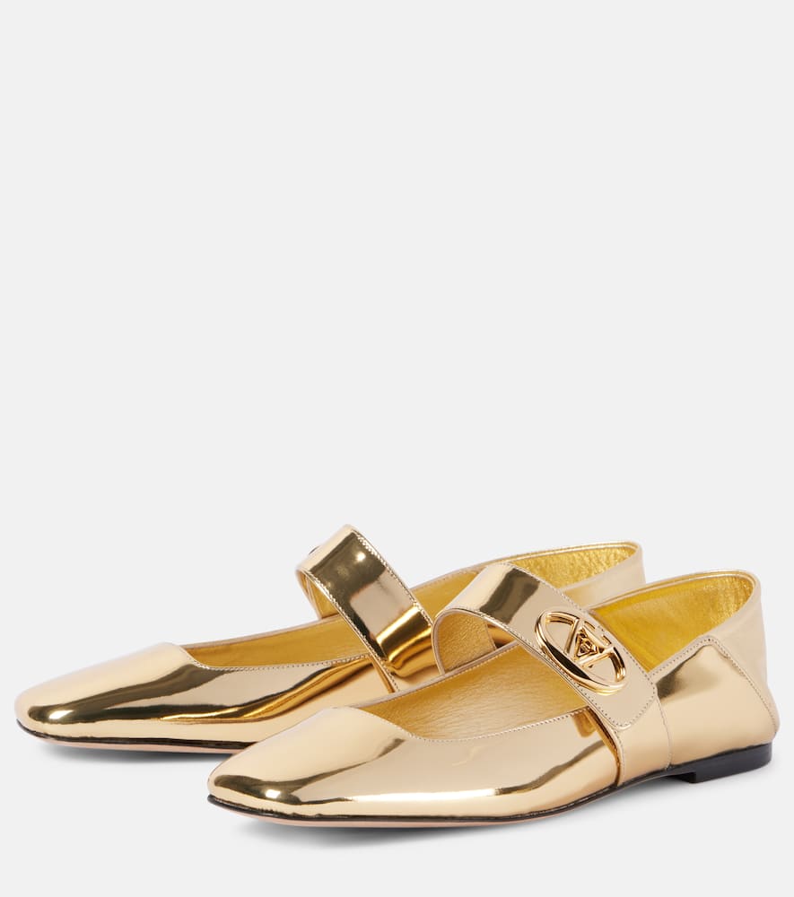 Valentino Garavani Gold Colored Mary Jane Ballerina With Vlogo Detail In Mirrored Leather Woman In Multicolor