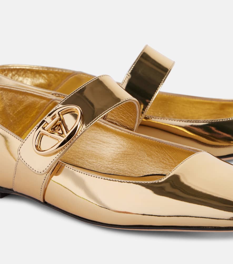 Valentino Garavani Gold Colored Mary Jane Ballerina With Vlogo Detail In Mirrored Leather Woman In Multicolor