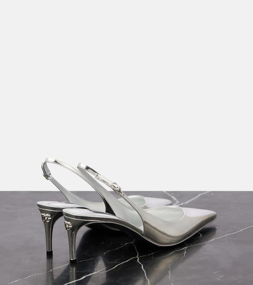 Dolce & Gabbana 60 Mirrored Leather Slingback Pumps In Silver