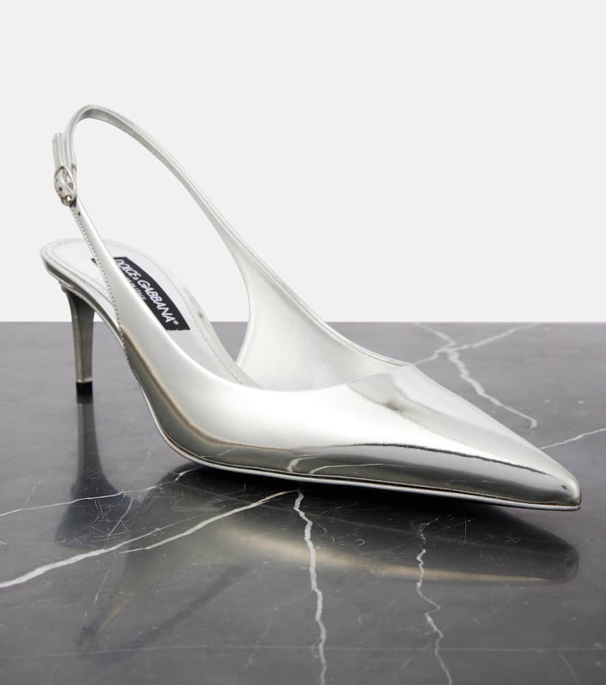 Dolce & Gabbana 60 Mirrored Leather Slingback Pumps In Silver